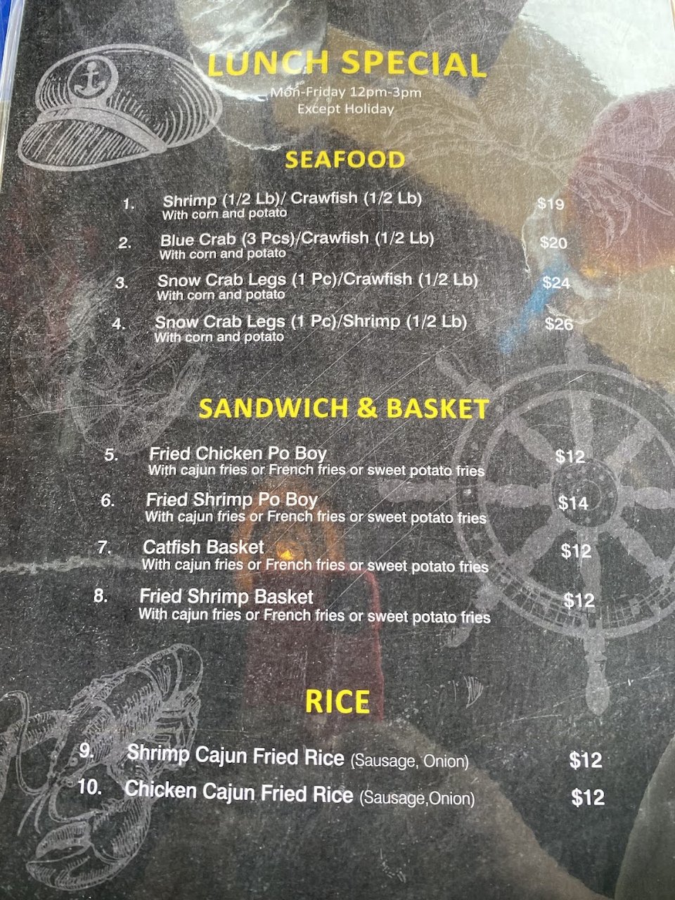 Menu page for seafood combos.